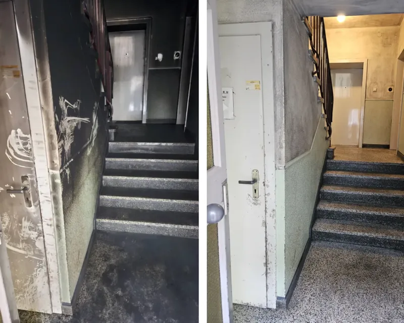 Russentfernung Vergleich im Treppenhaus - Vorher Nacher